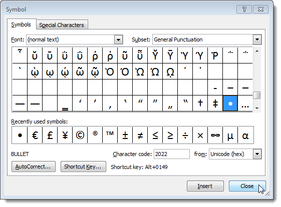 keyboard shortcut for editing bullet point mac